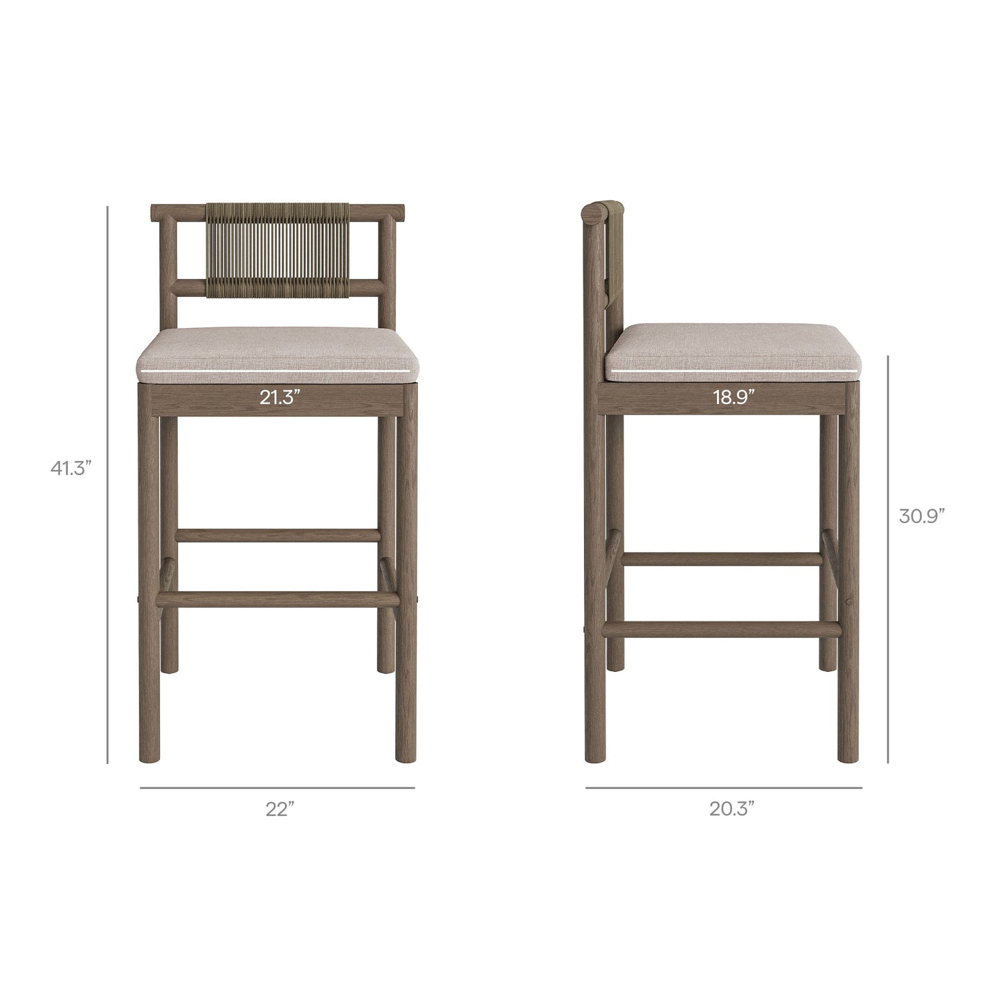 Lyric 3-Piece Outdoor Patio Teak Wood Bar Set in Weathered Gray Pebble