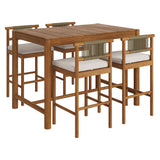 Lyric 5-Piece Outdoor Patio Teak Wood Bar Set in Natural Sail