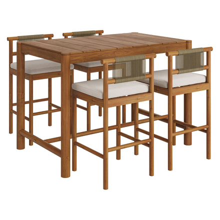 Eleni 5-Piece Outdoor Patio Teak Wood Bar Set in Natural Sail