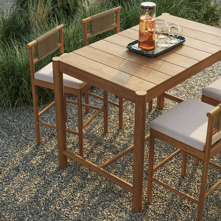 Eleni 5-Piece Outdoor Patio Teak Wood Bar Set in Natural Sail