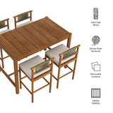 Lyric 5-Piece Outdoor Patio Teak Wood Bar Set in Natural Sail