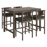 Lyric 5-Piece Outdoor Patio Teak Wood Bar Set in Weathered Gray Flint