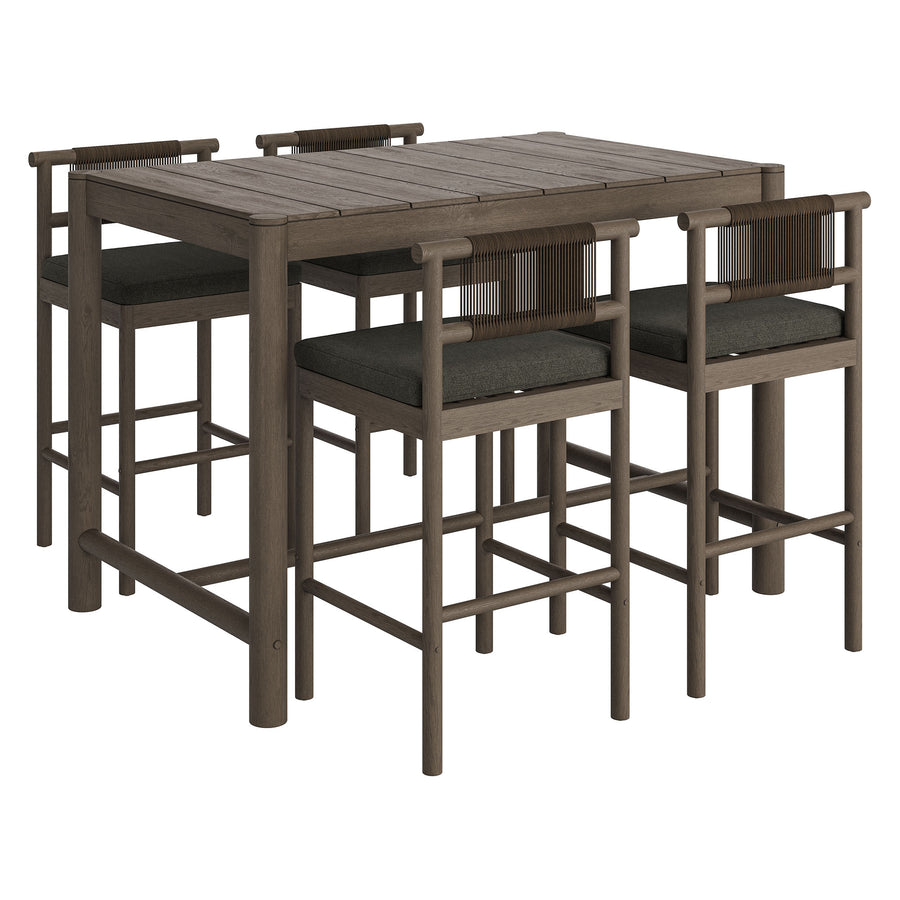 Lyric 5-Piece Outdoor Patio Teak Wood Bar Set in Weathered Gray Flint