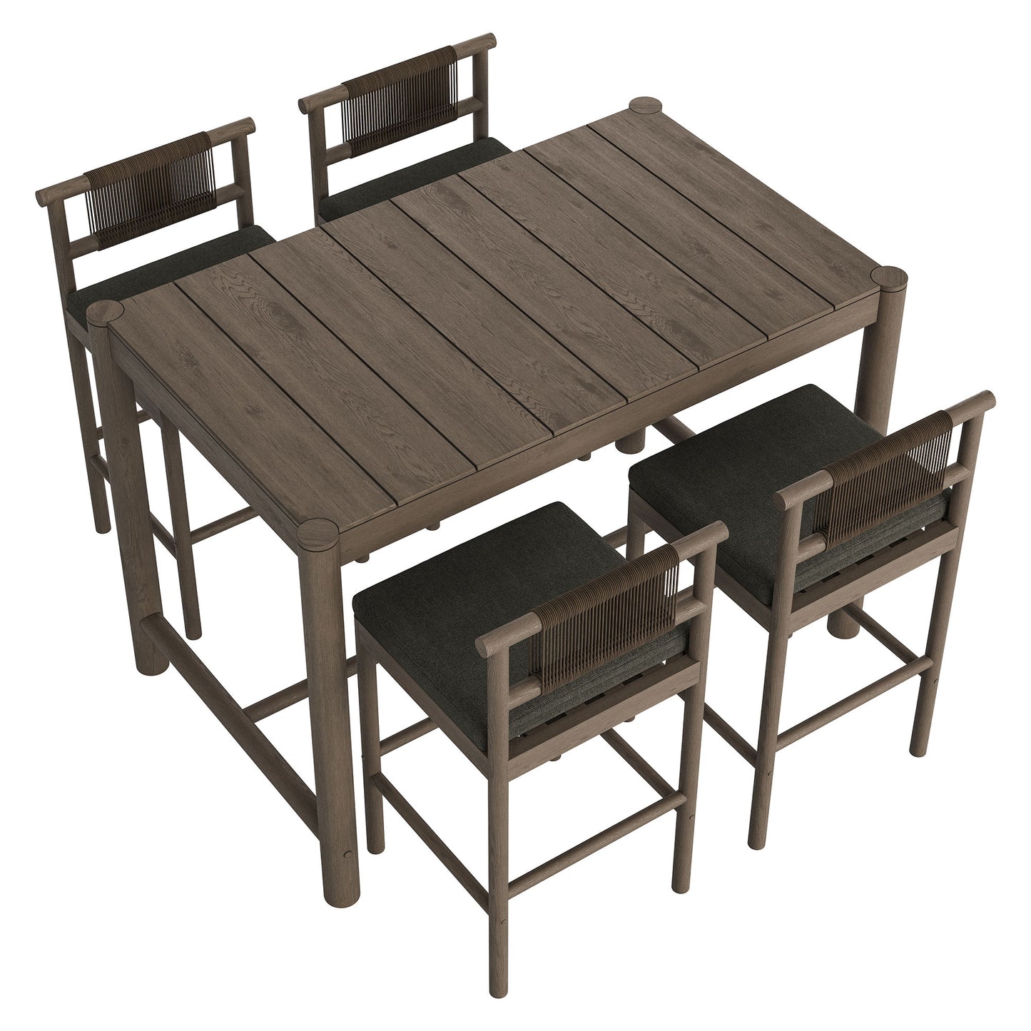 Lyric 5-Piece Outdoor Patio Teak Wood Bar Set in Weathered Gray Flint