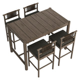 Lyric 5-Piece Outdoor Patio Teak Wood Bar Set in Weathered Gray Flint