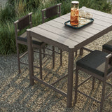 Lyric 5-Piece Outdoor Patio Teak Wood Bar Set in Weathered Gray Flint