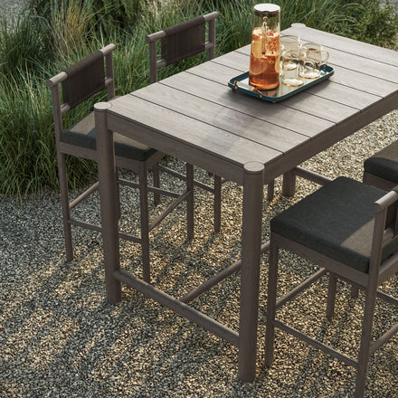 Eleni 5-Piece Outdoor Patio Teak Wood Bar Set in Weathered Gray Flint