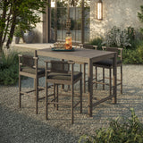 Lyric 5-Piece Outdoor Patio Teak Wood Bar Set in Weathered Gray Flint