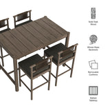 Lyric 5-Piece Outdoor Patio Teak Wood Bar Set in Weathered Gray Flint