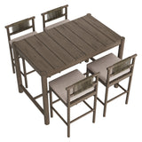 Lyric 5-Piece Outdoor Patio Teak Wood Bar Set in Weathered Gray Pebble