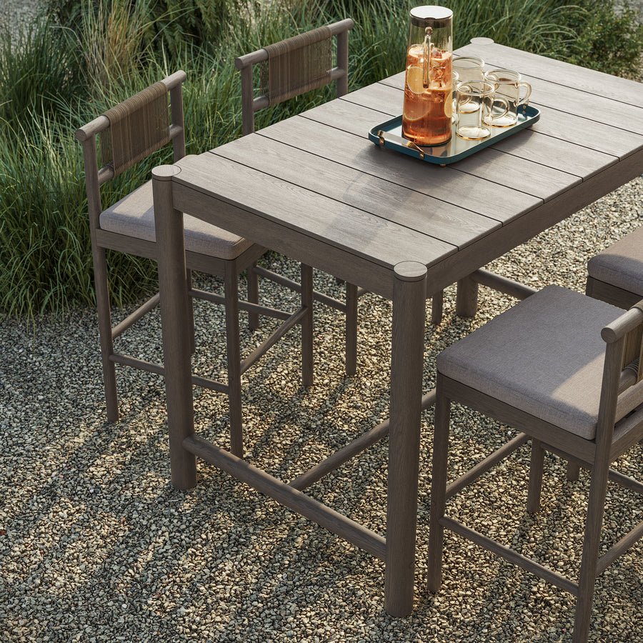 Lyric 5-Piece Outdoor Patio Teak Wood Bar Set in Weathered Gray Pebble
