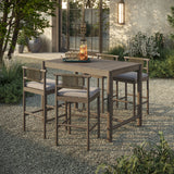 Lyric 5-Piece Outdoor Patio Teak Wood Bar Set in Weathered Gray Pebble