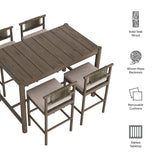 Lyric 5-Piece Outdoor Patio Teak Wood Bar Set in Weathered Gray Pebble