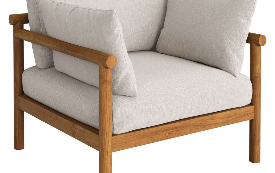 Lyric Outdoor Patio Teak Wood Armchair in Natural Sail