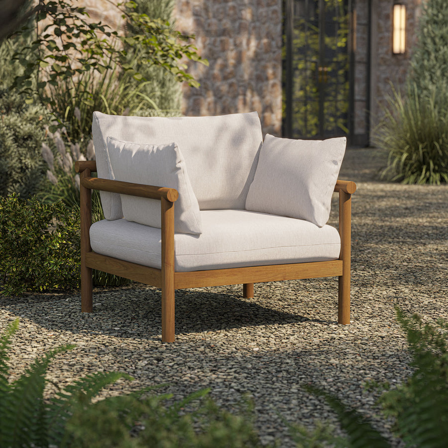 Lyric Outdoor Patio Teak Wood Armchair in Natural Sail
