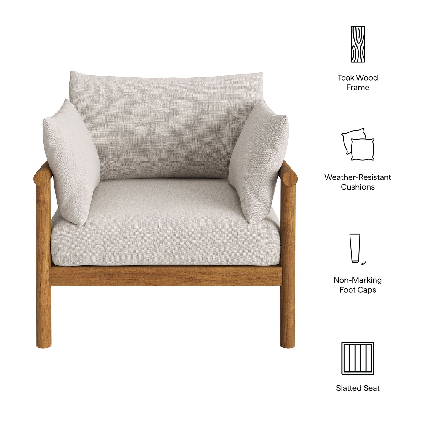 Lyric Outdoor Patio Teak Wood Armchair in Natural Sail