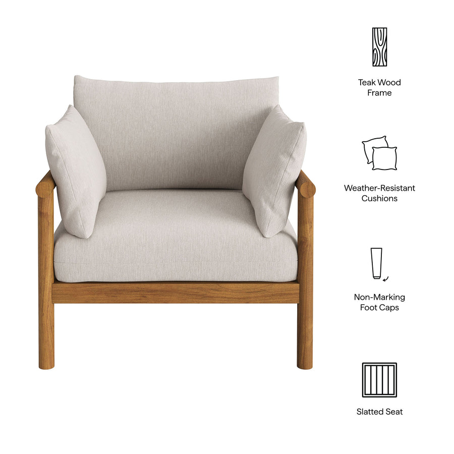 Lyric Outdoor Patio Teak Wood Armchair in Natural Sail