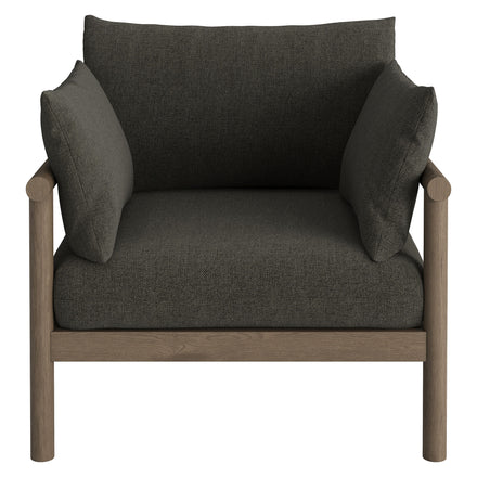 Eleni 2-Piece Outdoor Patio Teak Wood Armchair and Ottoman Set in Weathered Gray Flint