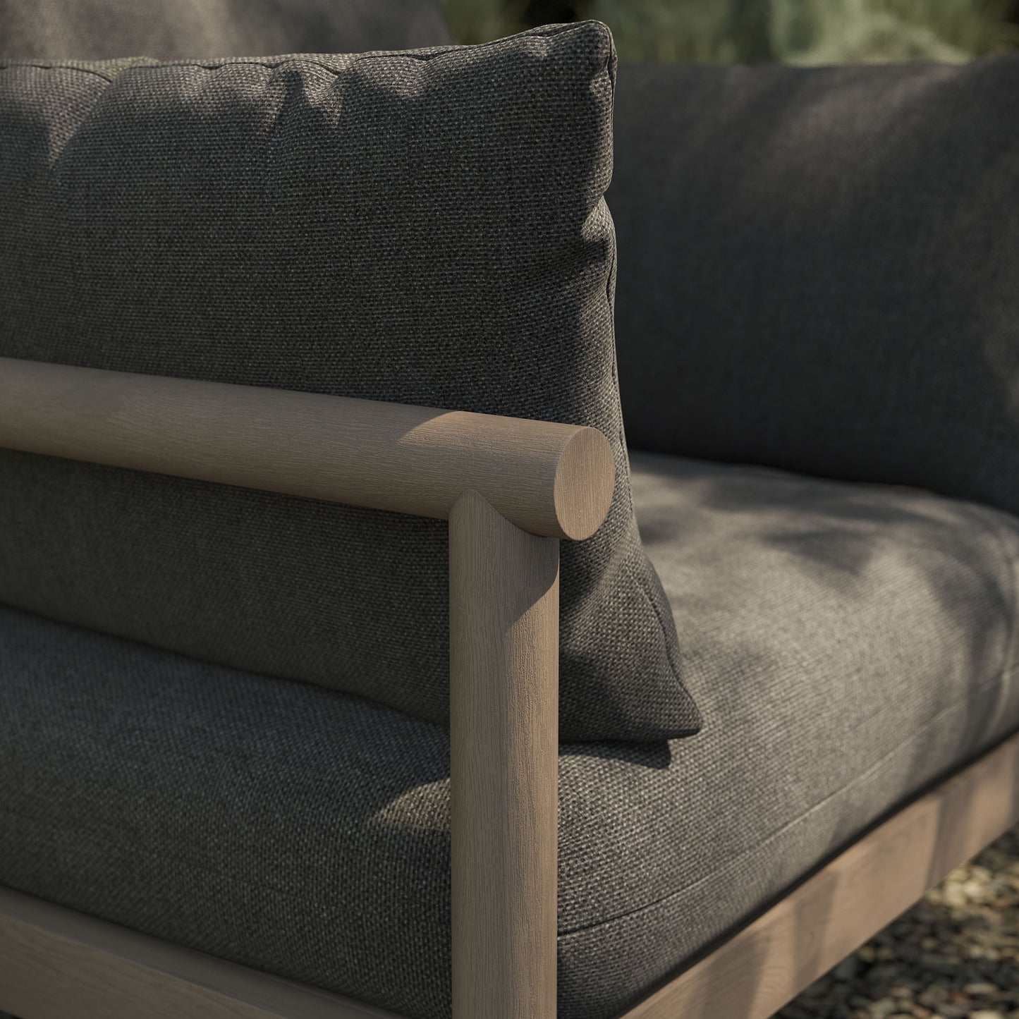 Lyric Outdoor Patio Teak Wood Armchair in Weathered Gray Flint