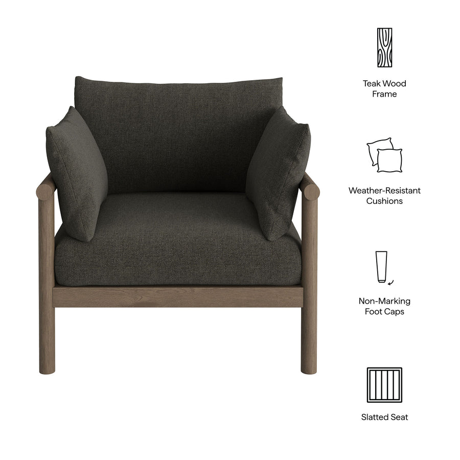 Lyric Outdoor Patio Teak Wood Armchair in Weathered Gray Flint