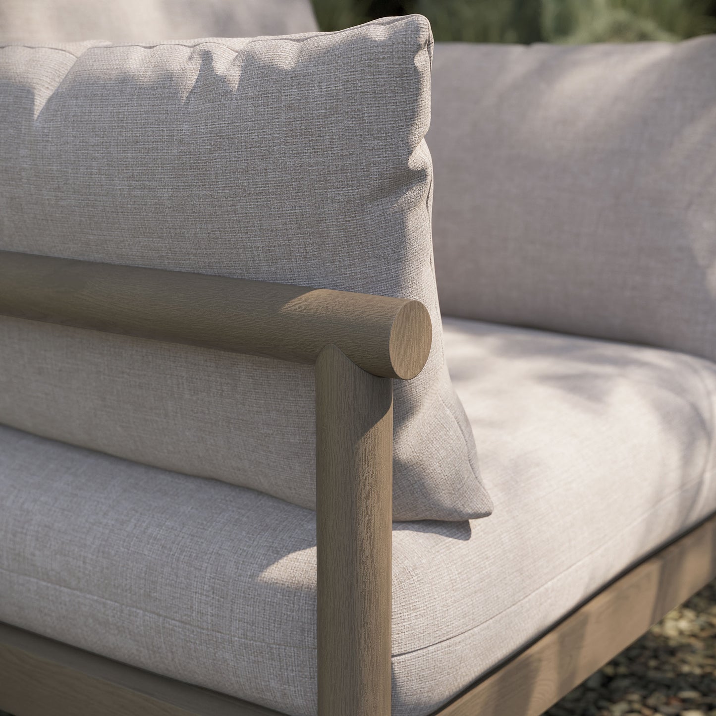 Lyric Outdoor Patio Teak Wood Armchair in Weathered Gray Pebble