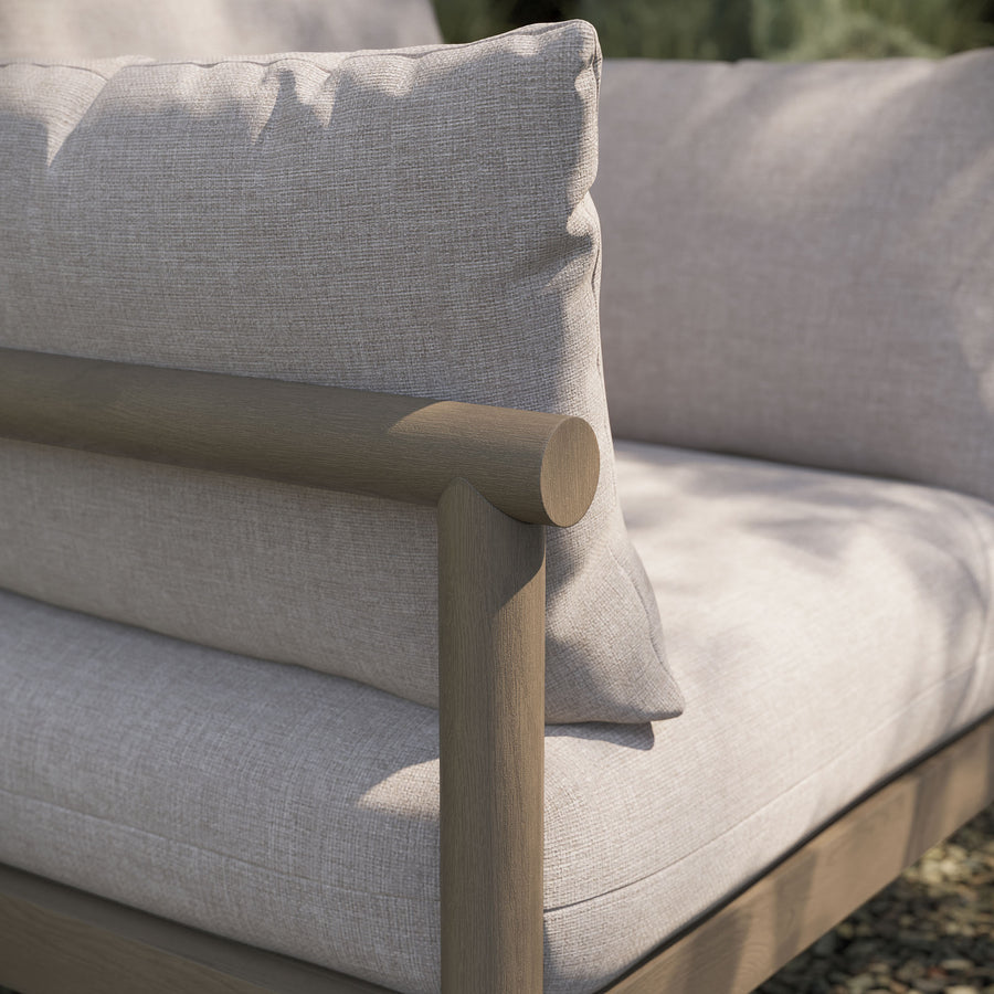 Lyric Outdoor Patio Teak Wood Armchair in Weathered Gray Pebble