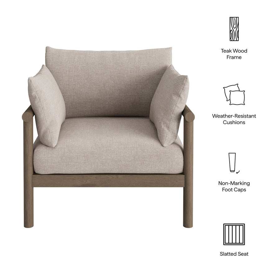 Lyric Outdoor Patio Teak Wood Armchair in Weathered Gray Pebble