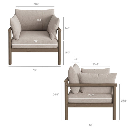 Eleni Outdoor Patio Teak Wood Armchair in Weathered Gray Pebble