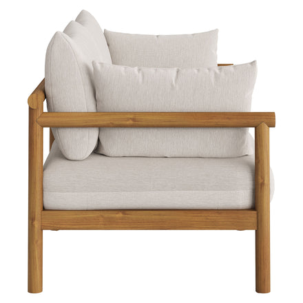 Eleni 2-Piece Outdoor Patio Teak Wood Loveseat with Ottoman Set in Natural Sail