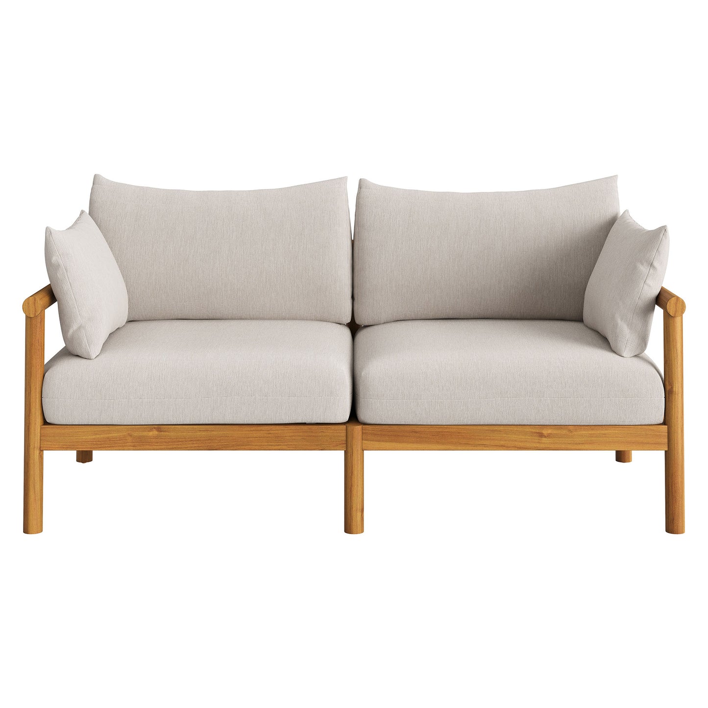 Lyric 2-Piece Outdoor Patio Teak Wood Loveseat with Ottoman Set in Natural Sail