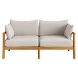 Lyric 2-Piece Outdoor Patio Teak Wood Loveseat with Ottoman Set in Natural Sail