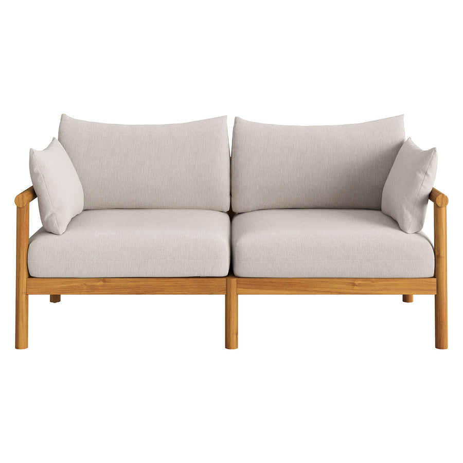 Lyric 2-Piece Outdoor Patio Teak Wood Loveseat with Ottoman Set in Natural Sail