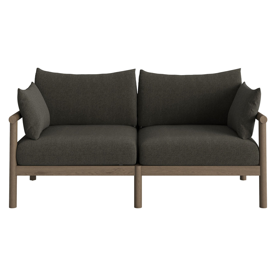 Lyric 2-Piece Outdoor Patio Teak Wood Loveseat with Ottoman Set in Weathered Gray Flint