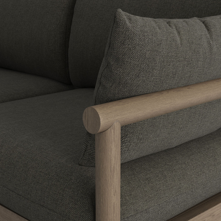 Lyric Outdoor Patio Teak Wood Loveseat in Weathered Gray Flint