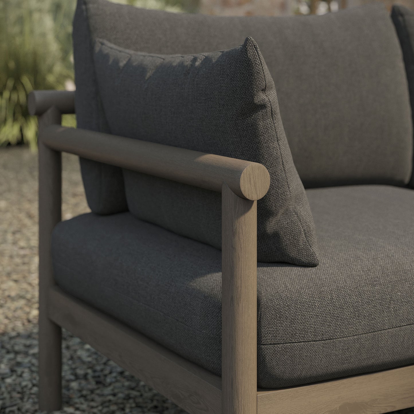 Lyric Outdoor Patio Teak Wood Loveseat in Weathered Gray Flint