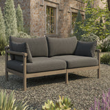 Lyric Outdoor Patio Teak Wood Loveseat in Weathered Gray Flint