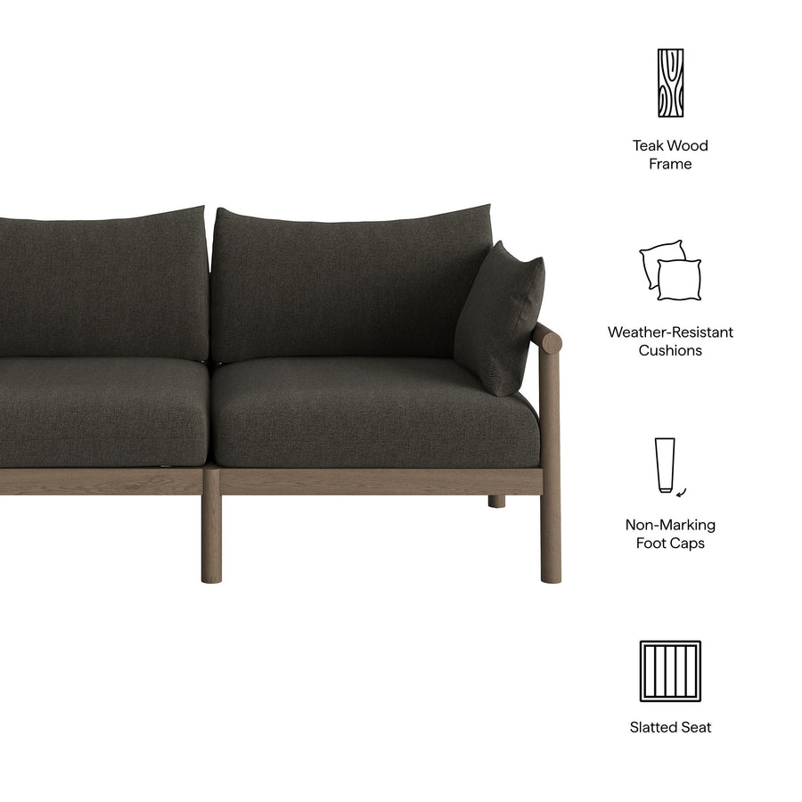 Lyric Outdoor Patio Teak Wood Loveseat in Weathered Gray Flint