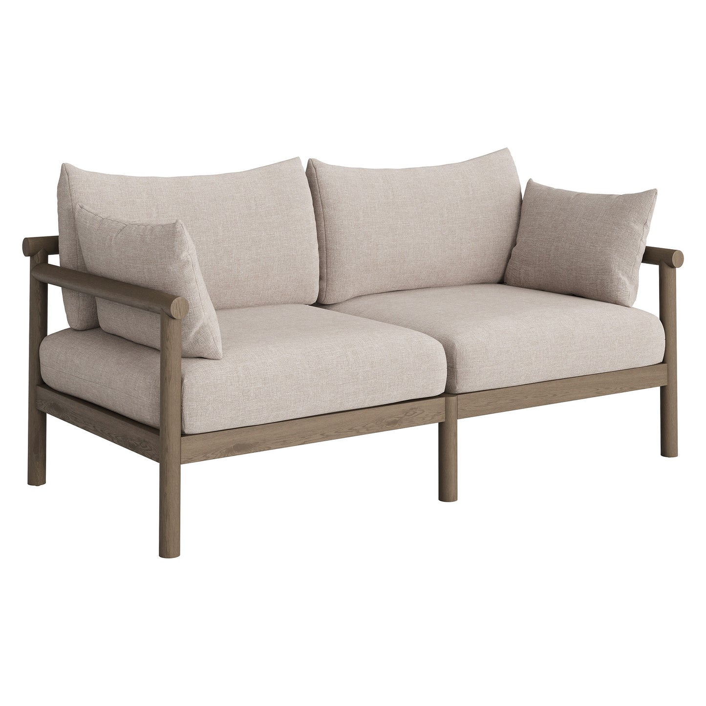 Lyric 2-Piece Outdoor Patio Teak Wood Loveseat with Ottoman Set in Weathered Gray Pebble