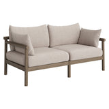 Lyric 2-Piece Outdoor Patio Teak Wood Loveseat with Ottoman Set in Weathered Gray Pebble