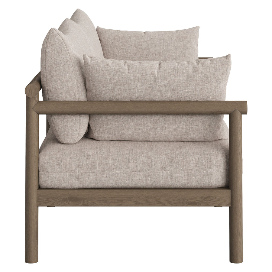 Lyric Outdoor Patio Teak Wood Loveseat in Weathered Gray Pebble