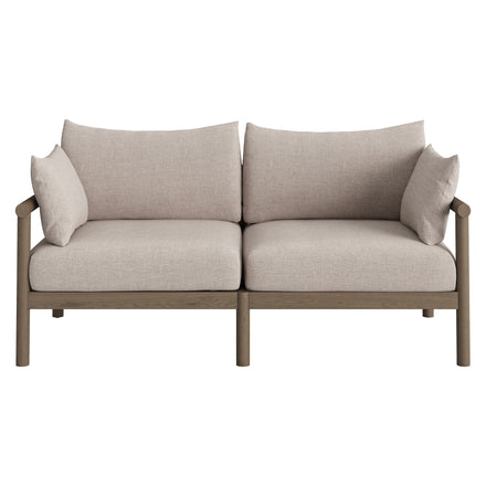 Eleni Outdoor Patio Teak Wood Loveseat in Weathered Gray Pebble