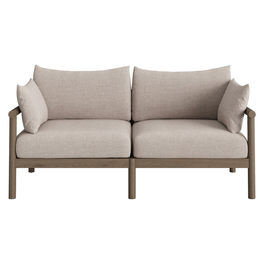 Lyric Outdoor Patio Teak Wood Loveseat in Weathered Gray Pebble