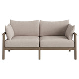 Lyric 2-Piece Outdoor Patio Teak Wood Loveseat with Ottoman Set in Weathered Gray Pebble
