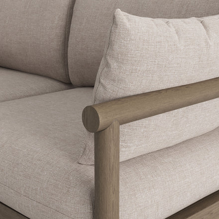 Eleni Outdoor Patio Teak Wood Loveseat in Weathered Gray Pebble