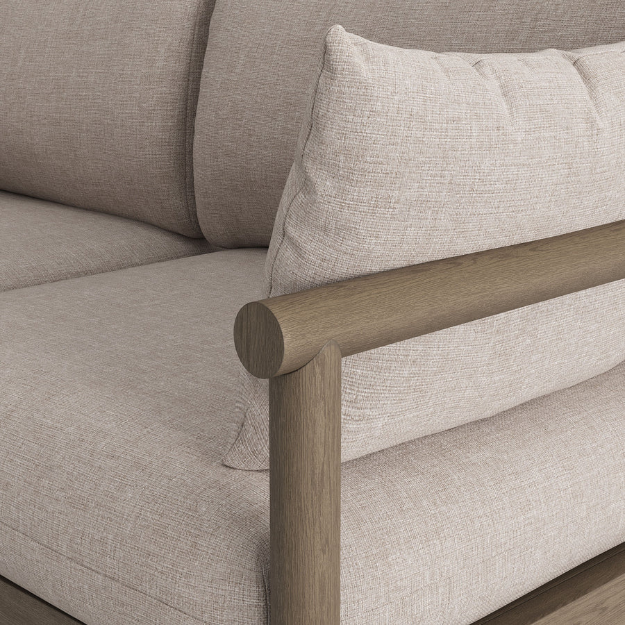 Lyric Outdoor Patio Teak Wood Loveseat in Weathered Gray Pebble