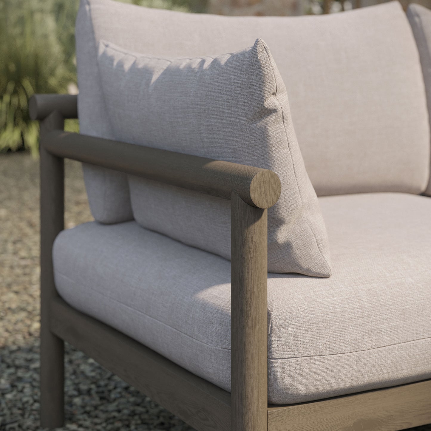 Lyric Outdoor Patio Teak Wood Loveseat in Weathered Gray Pebble