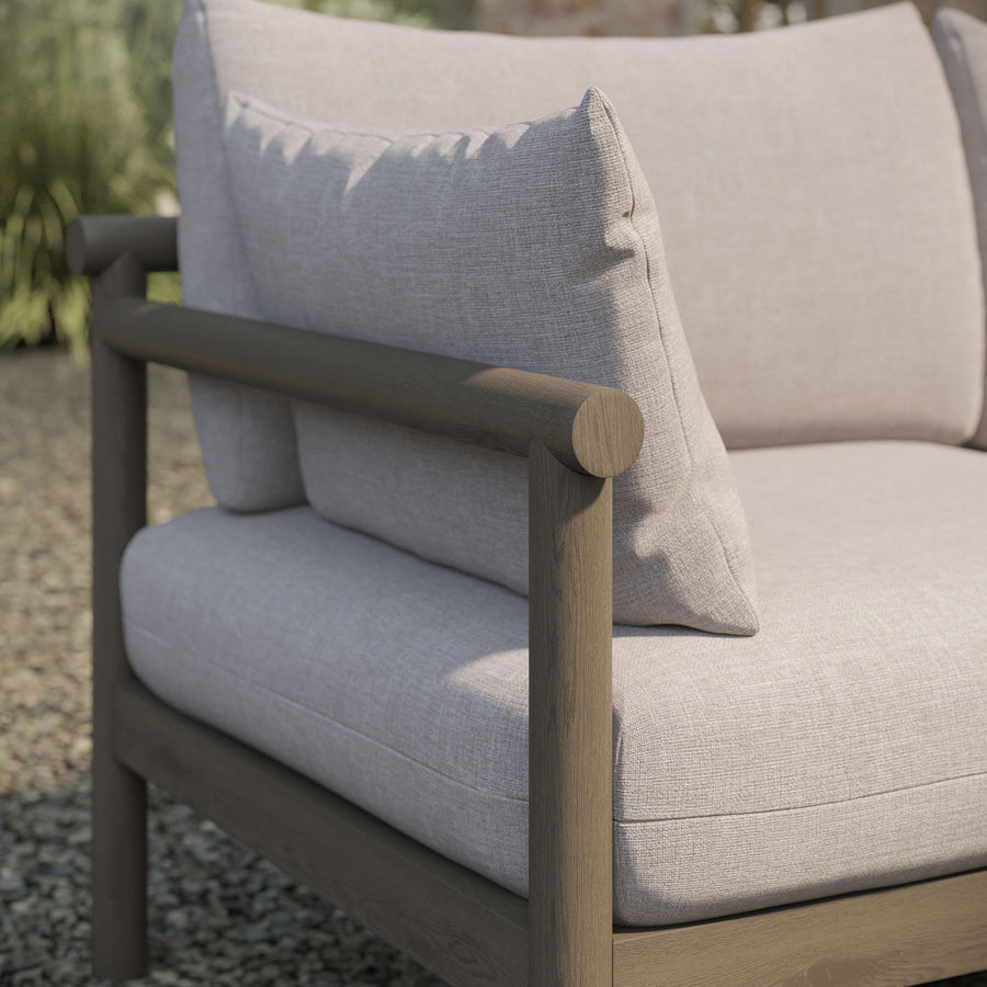 Lyric Outdoor Patio Teak Wood Loveseat in Weathered Gray Pebble