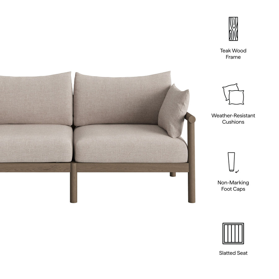 Lyric Outdoor Patio Teak Wood Loveseat in Weathered Gray Pebble