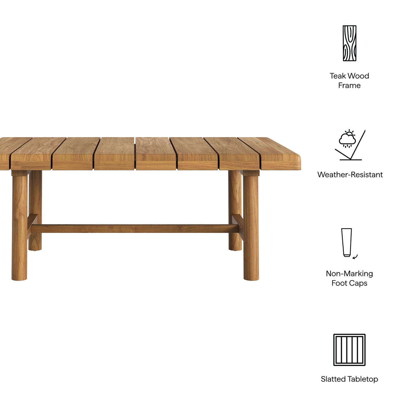 Lyric 41-Inch Outdoor Patio Teak Wood Coffee Table in Natural