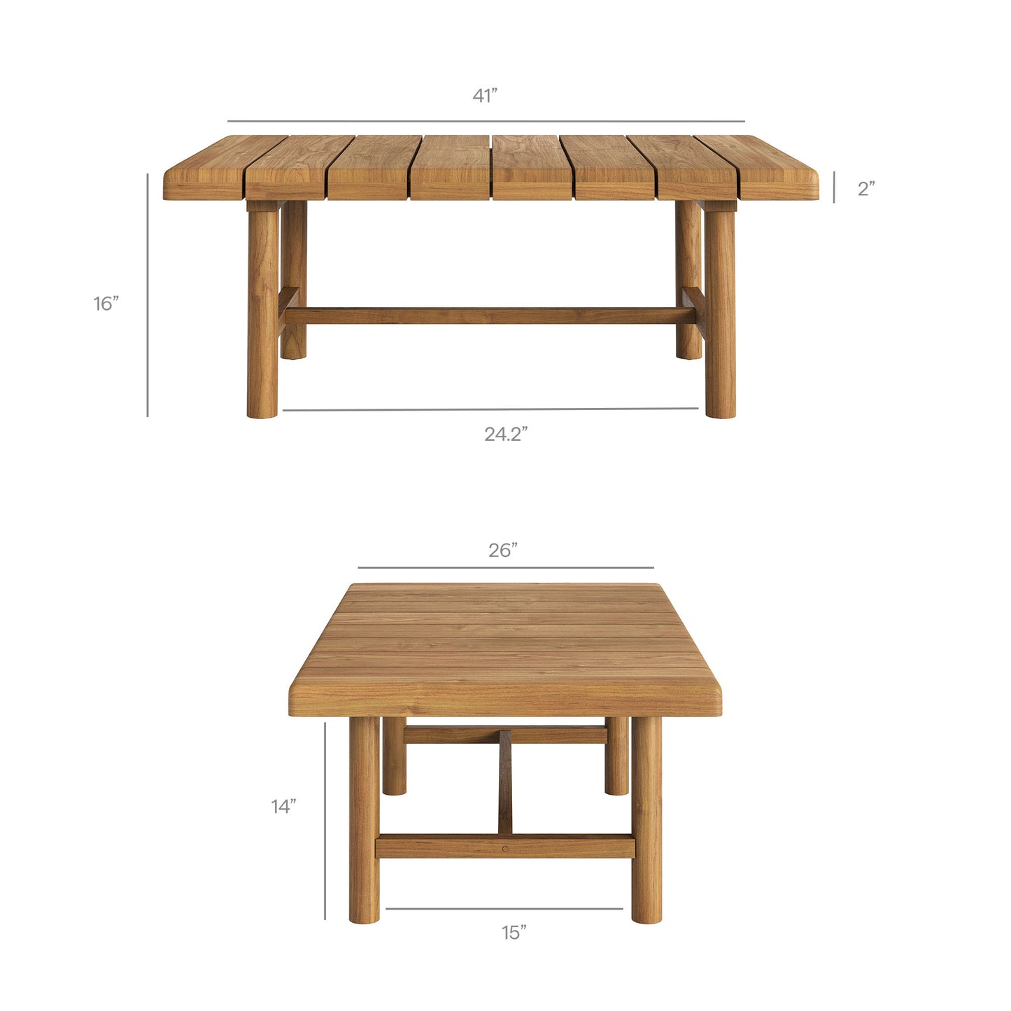 Lyric 41-Inch Outdoor Patio Teak Wood Coffee Table in Natural